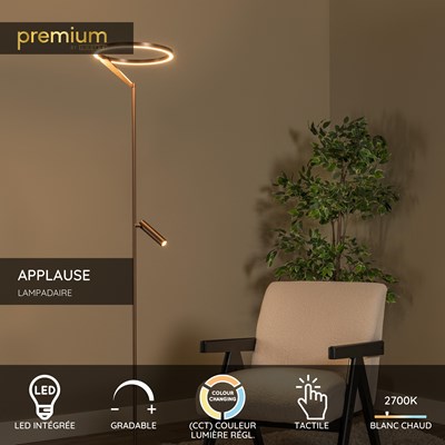 Lucide APPLAUSE - Lampadaire - Ø 33 cm - LED Dim. - CCT - 2700K/4000K - Café | Premium